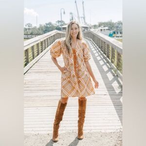 Victoria Marigold Dunn Camille Dress - Glazed Ginger Puff Sleeve Velvet XS